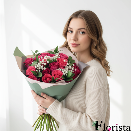 Букет розовых страстных роз