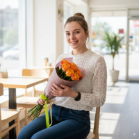 9 orangefarbene Rosen (50 cm)
