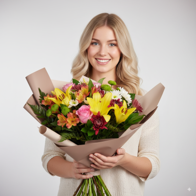 Rustic style mixed Peruvian lilies bouquet